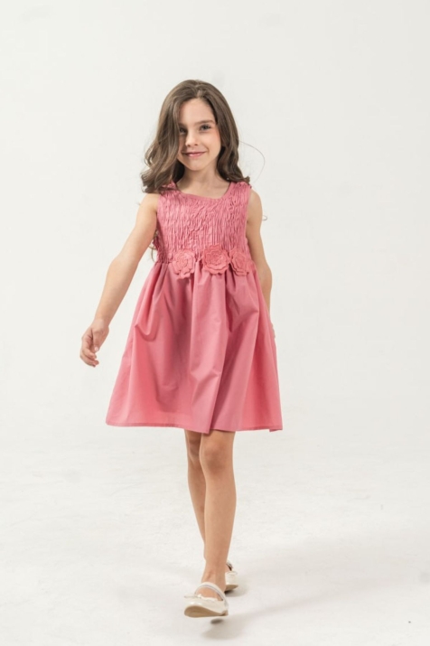 Детска рокля с презрамки, цикламен цвят