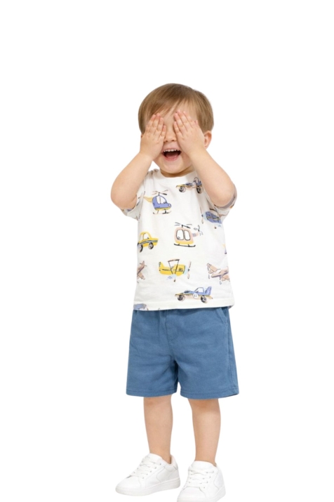 Детска тениска за момче, цвят екрю   