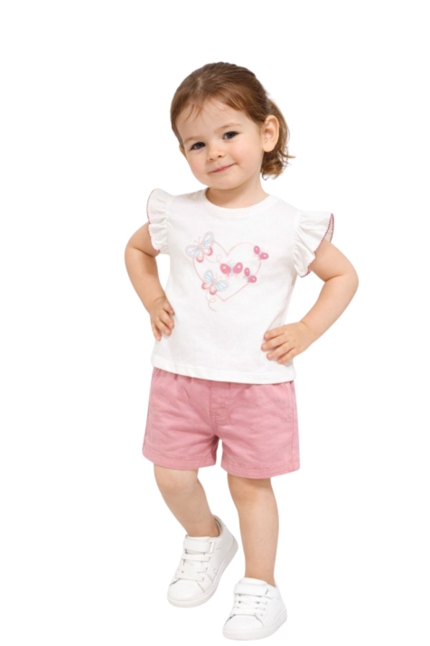Детска тениска за момиче, цвят екрю
