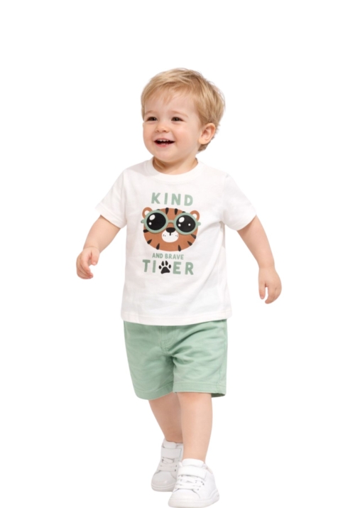 Детска тениска за момче, цвят екрю