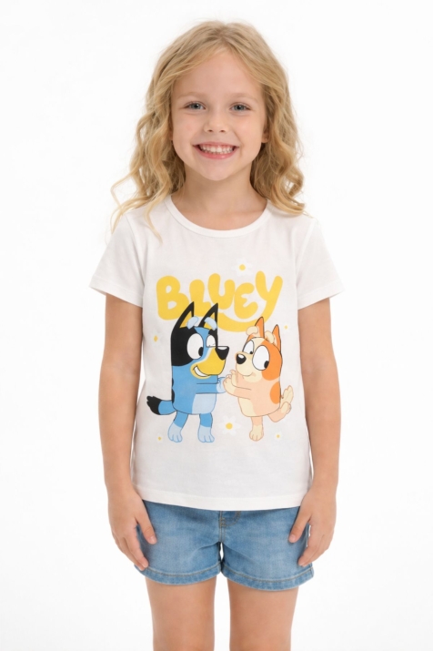 Детска тениска за момиче, цвят екрю 