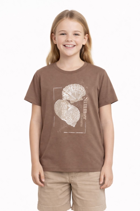  Детска тениска за момиче, кафяв цвят