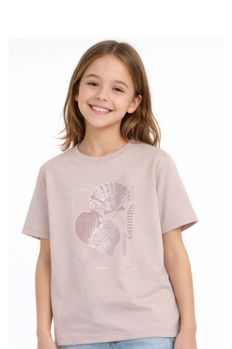 Детска тениска за момиче, светло кафяв цвят  
