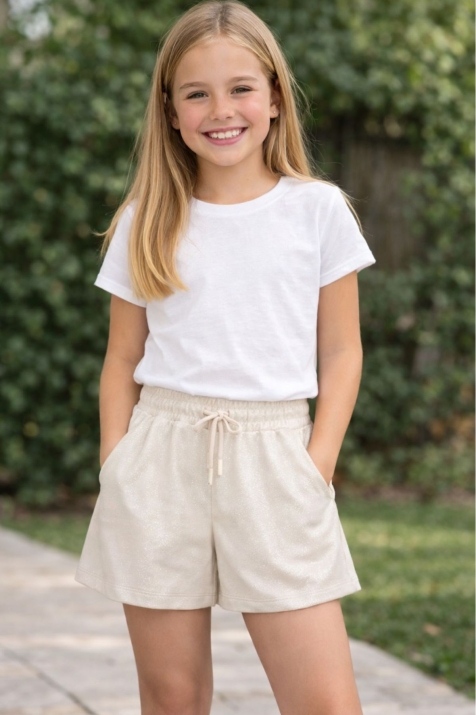 Детски къси панталонки за момиче, цвят екрю