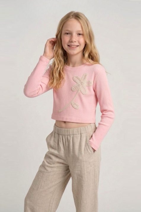 Детска блуза за момиче с дълъг ръкав, розов цвят