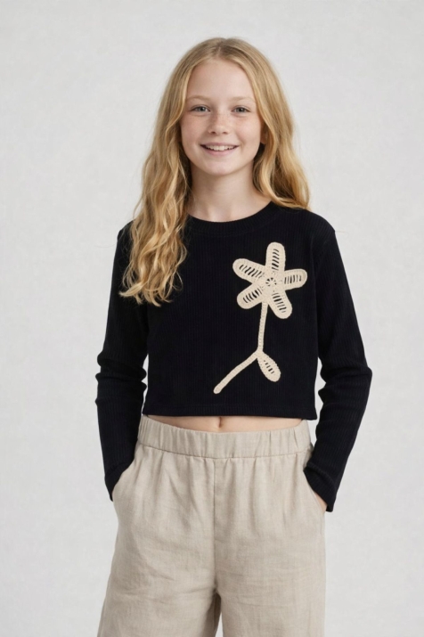 Детска блуза за момиче с дълъг ръкав, черен цвят