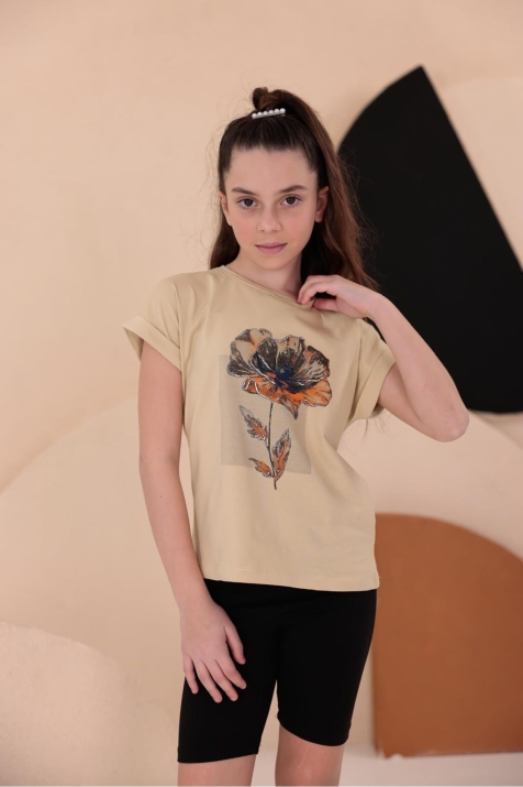 Детска тениска за момиче, жълт цвят