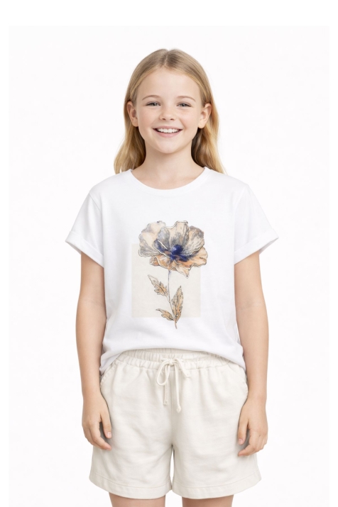 Детска тениска за момиче, бял цвят