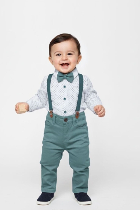 Детски официален комплект за момче с дълъг ръкав, зелен цвят