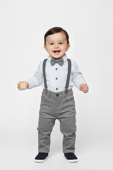 Детски официален комплект за момче с дълъг ръкав, сив цвят