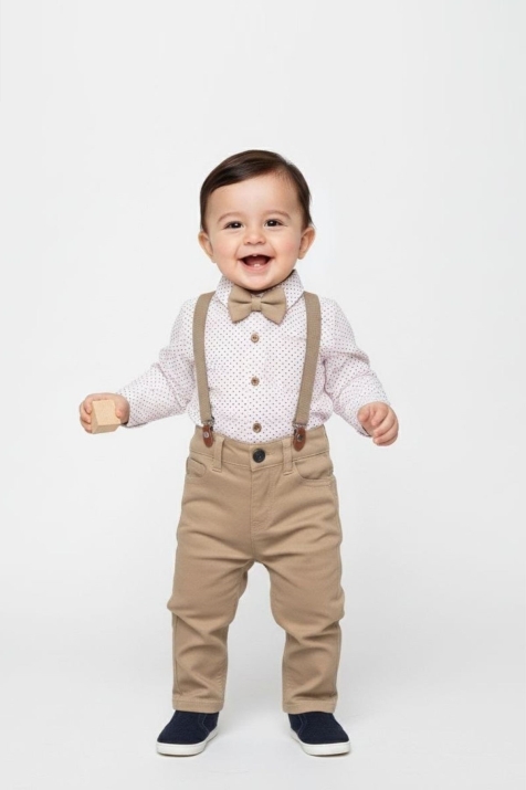 Детски официален комплект за момче с дълъг ръкав, бежов цвят