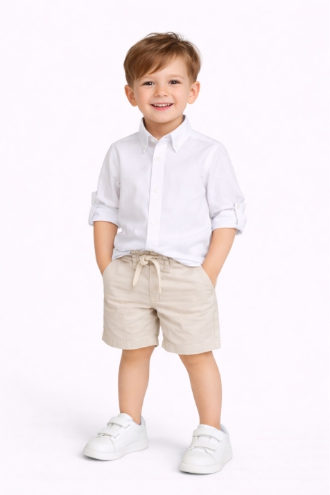 Детска риза за момче с дълъг ръкав, бял цвят 