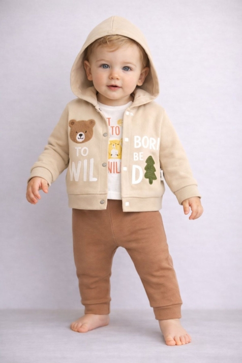 Бебешки комплект за момче с дълъг ръкав, бежов цвят  