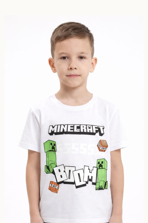 Детска тениска за момче Minecraft, бял цвят