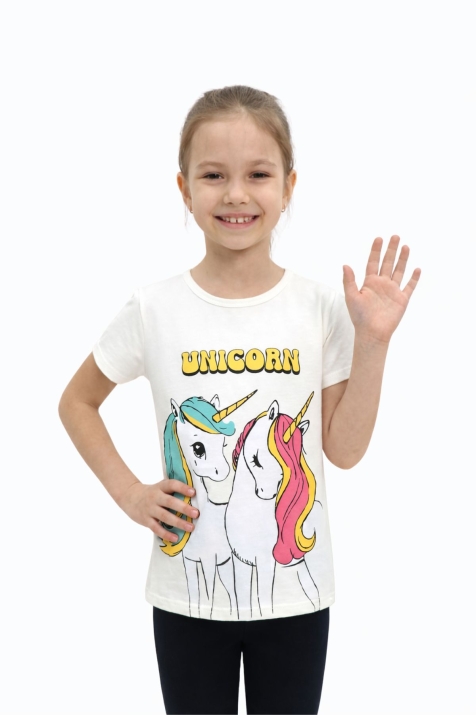 Детска тениска за момиче, цвят екрю