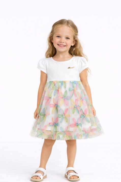 Детска рокля с къс ръкав, шарен цвят 