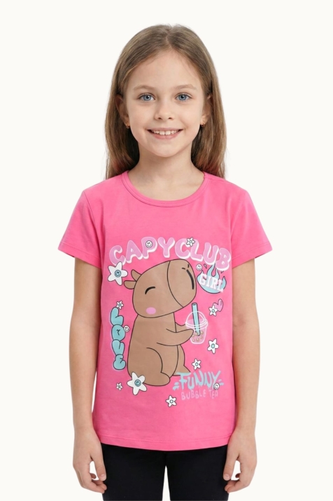 Детска тениска за момиче, цикламен цвят