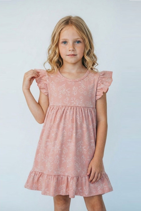 Детска рокля с къс ръкав, светло розов цвят