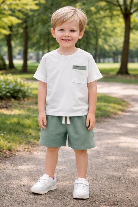 Детски комплект за момче с къс ръкав, зелен цвят 