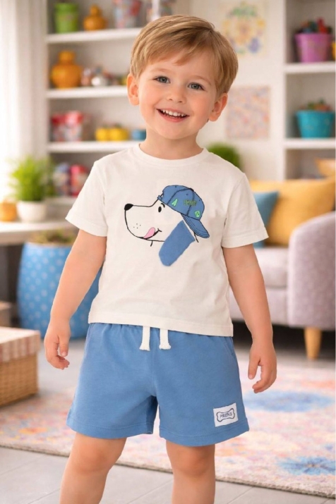 Детски комплект за момче с къс ръкав, син цвят 