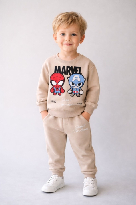 Детски комплект за момче с дълъг ръкав, бежов цвят