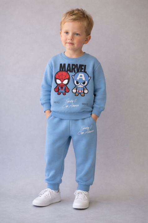 Детски комплект за момче с дълъг ръкав, син цвят