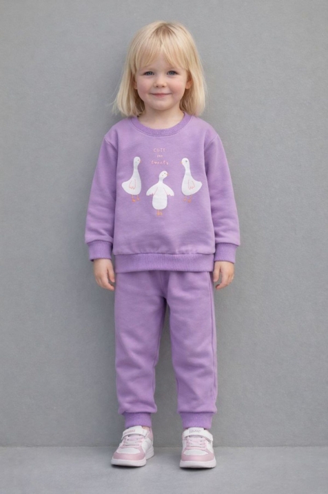 Детски комплект с дълъг ръкав за момиче, лилав цвят  