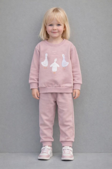 Детски комплект с дълъг ръкав за момиче, розов цвят  