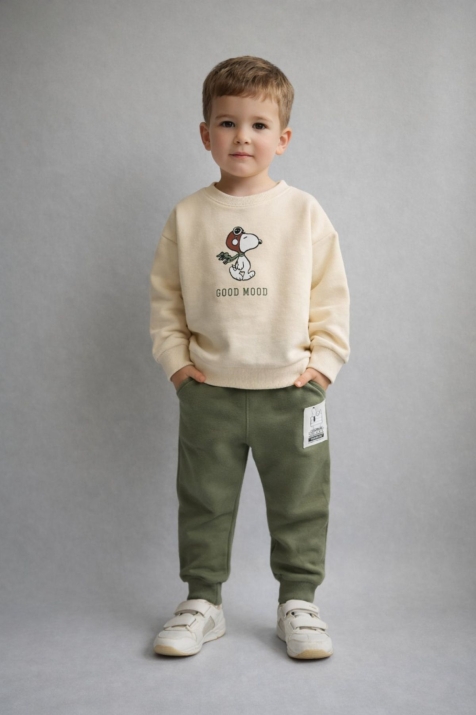 Детски комплект за момче с дълъг ръкав, зелен цвят