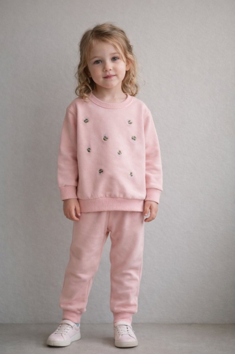 Детски комплект за момиче с дълъг ръкав, розов цвят 