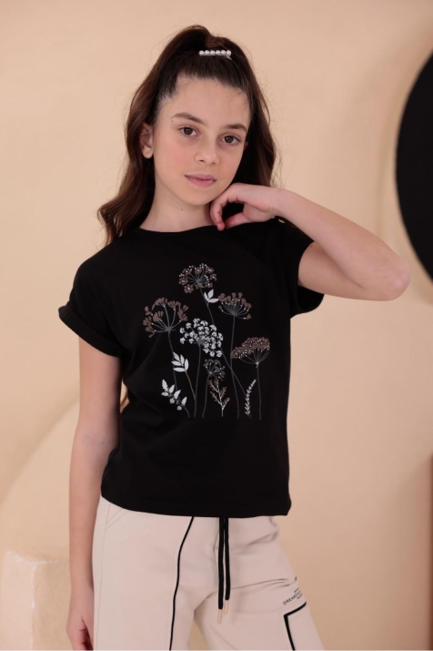 Детска тениска за момиче, черен цвят