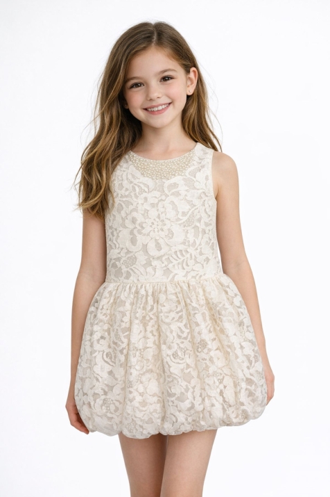 Детска рокля, цвят екрю