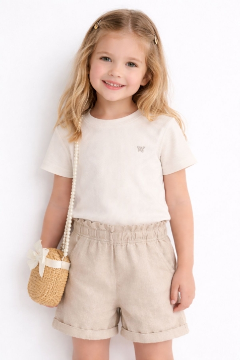 Детска тениска за момиче, цвят екрю