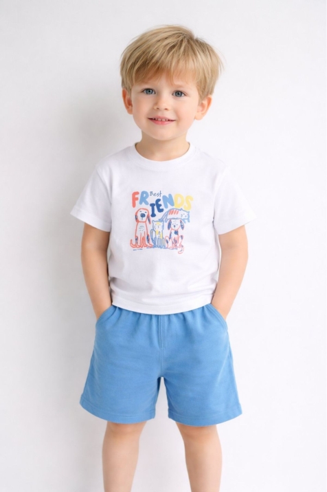 Детски комплект за момче с къс ръкав, бял цвят 