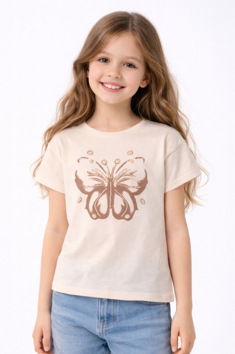Детска тениска за момиче, бежов цвят