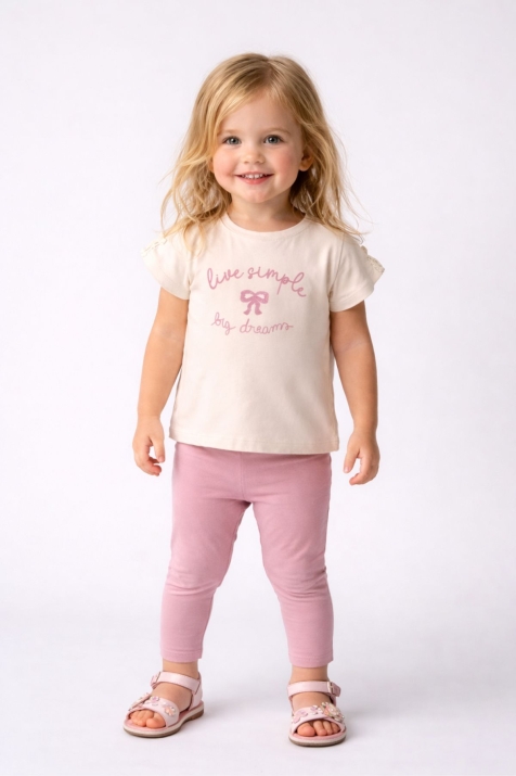 Детски комплект за момиче с къс ръкав, лилав цвят