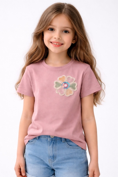 Детска тениска за момиче, цвят пудра