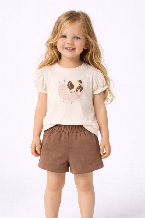 Детски комплект за момиче с къс ръкав, кафяв цвят