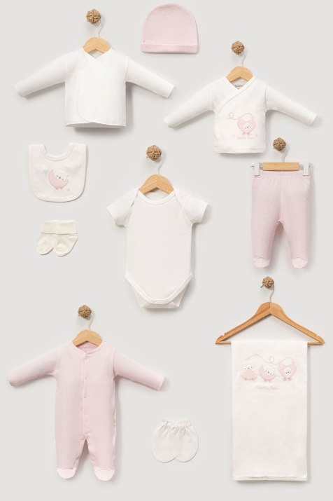 Бебешки комплект за изписване 10 части, розов цвят 