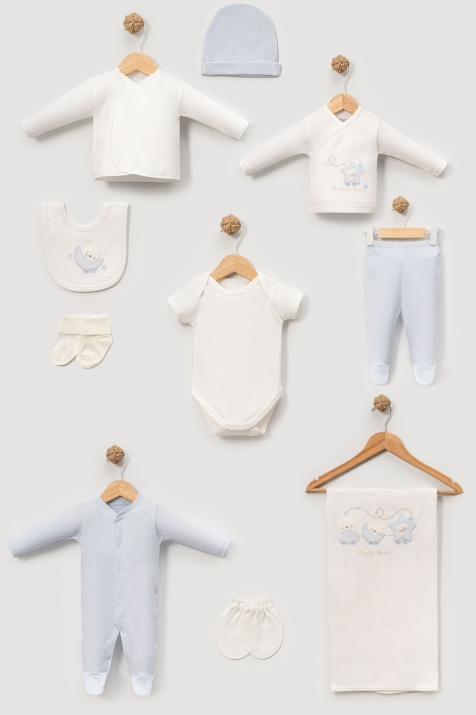 Бебешки комплект за изписване 10 части, син цвят 