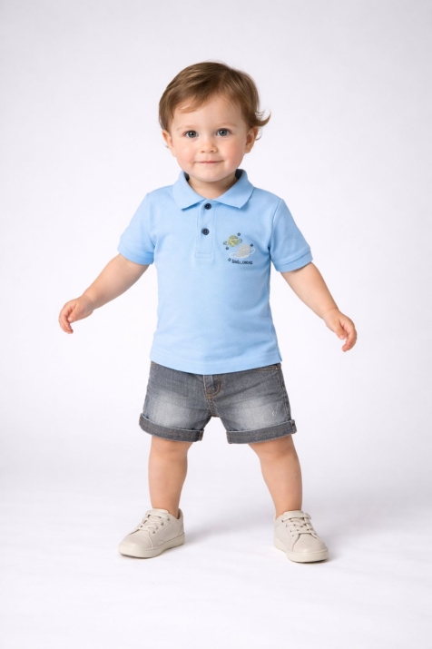 Детски комплект за момче с къс ръкав, син цвят