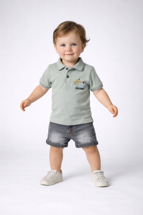 Детски комплект за момче с къс ръкав, зелен цвят