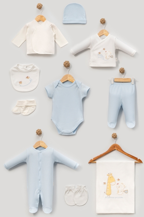 Бебешки комплект за изписване 10 части, син цвят