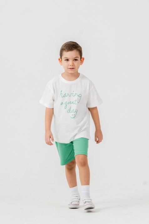 Детски комплект за момче с къс ръкав, зелен цвят  