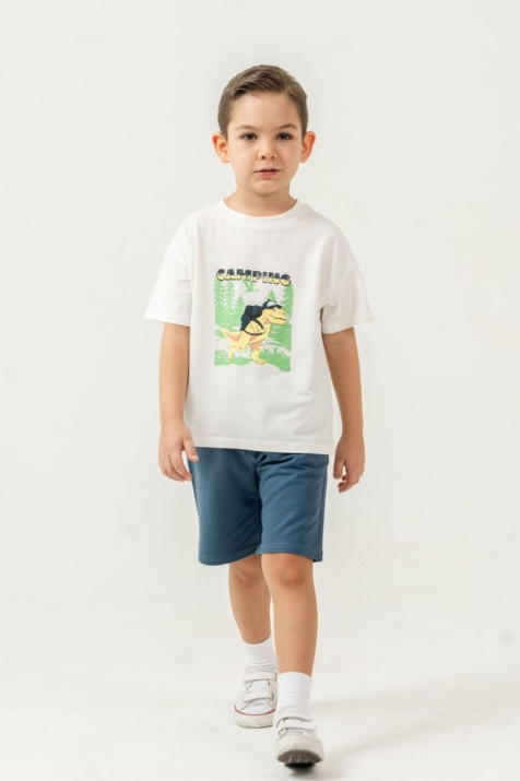 Детски комплект за момче с къс ръкав, цвят екрю