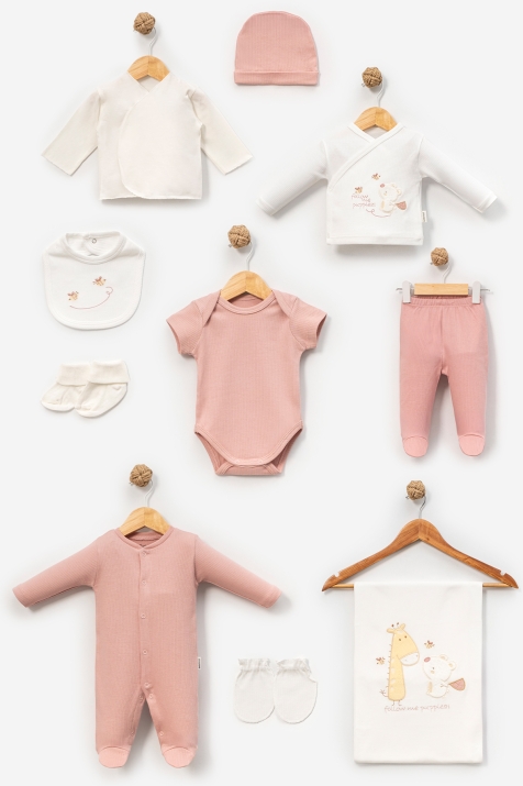 Бебешки комплект за изписване 10 части, тъмно розов цвят