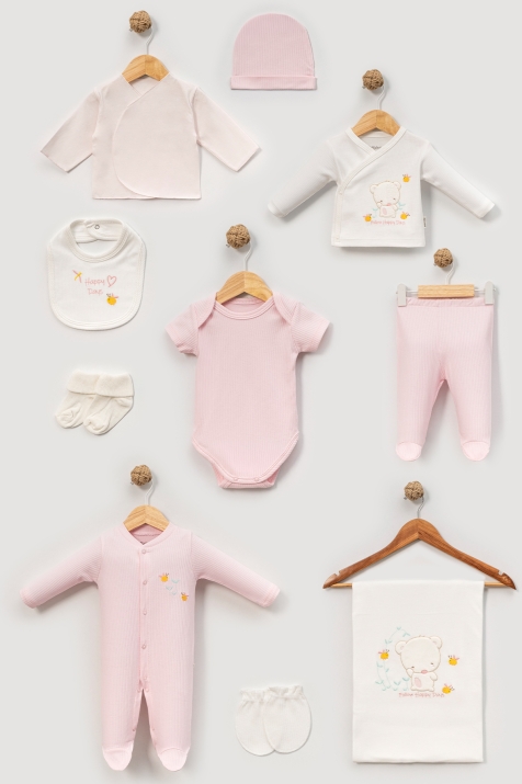 Бебешки комплект за изписване 10 части, розов цвят