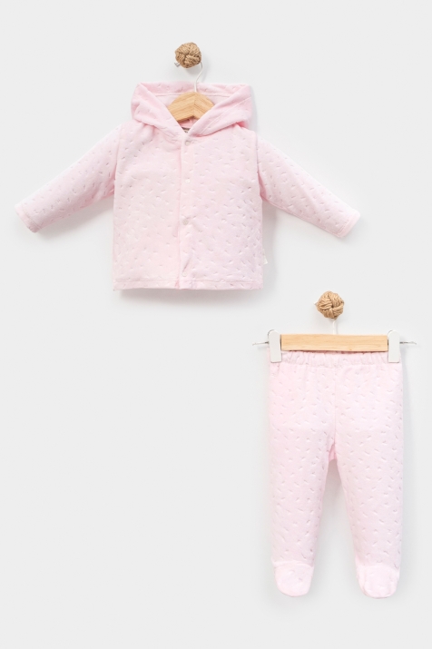 Бебешки комплект за момиче с дълъг ръкав, розов цвят