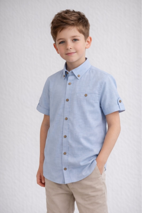 Детска риза момче къс ръкав, в син цвят