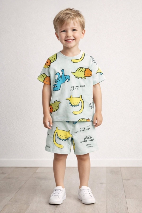 Детска пижама за момче с къс ръкав, светло зелен цвят